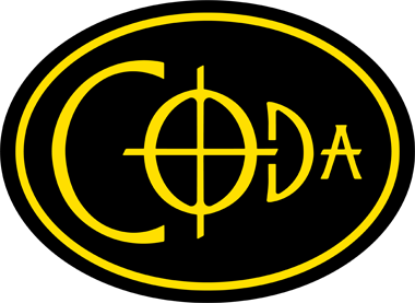 Coda EDC Flutes Logo: an oval surrounds the letters C, O, D, A. The O is shaped like the Coda symbol in music notation.